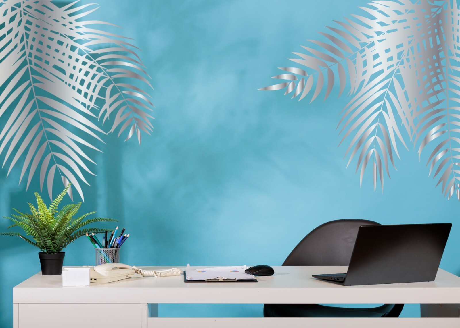 Palm Tree Leaves Corner Wall Decal Set, Tropical Vinyl Wall Art Tree Decal se278