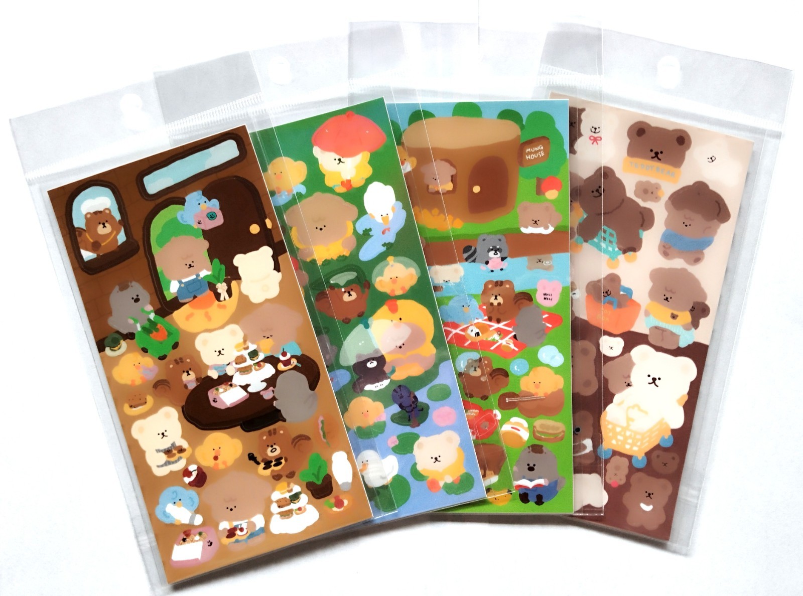 Animal Bear Friends PVC Sticker 4 sht. SET Duck Chick Squirrel Forest Kids JAPAN