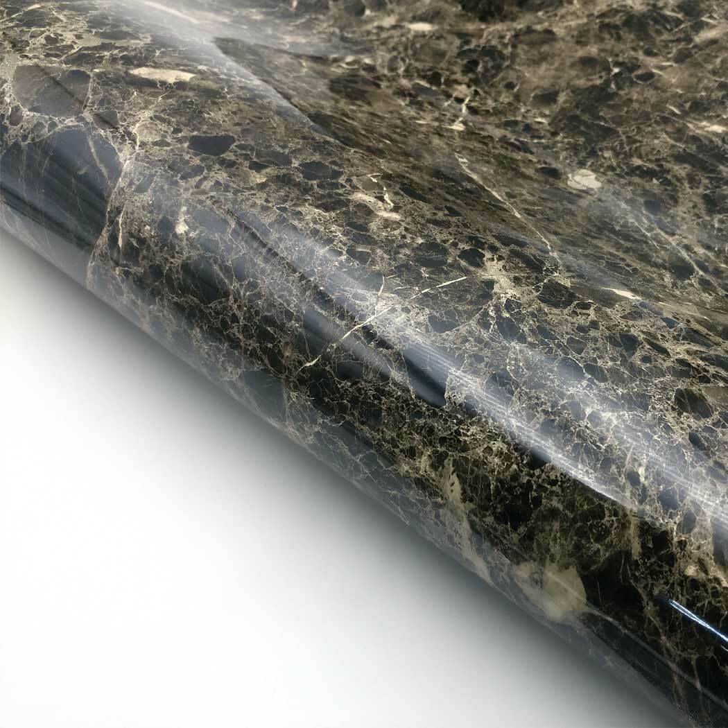 Marble Interior film Self adhesive – Black Glossy Faux Marble Contact Paper