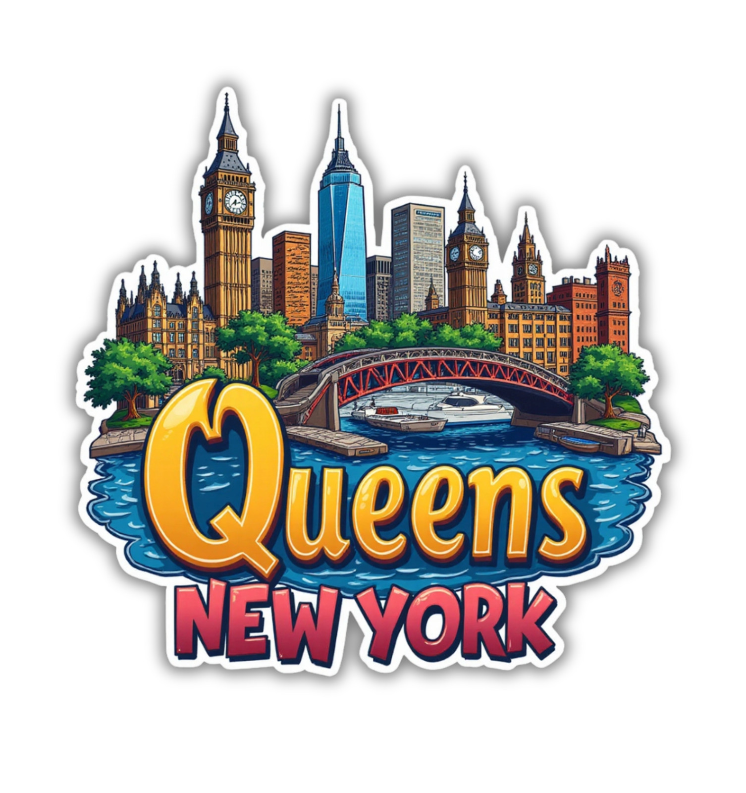 Queens New York City Borough Fridge Magnet or Laptop Sticker