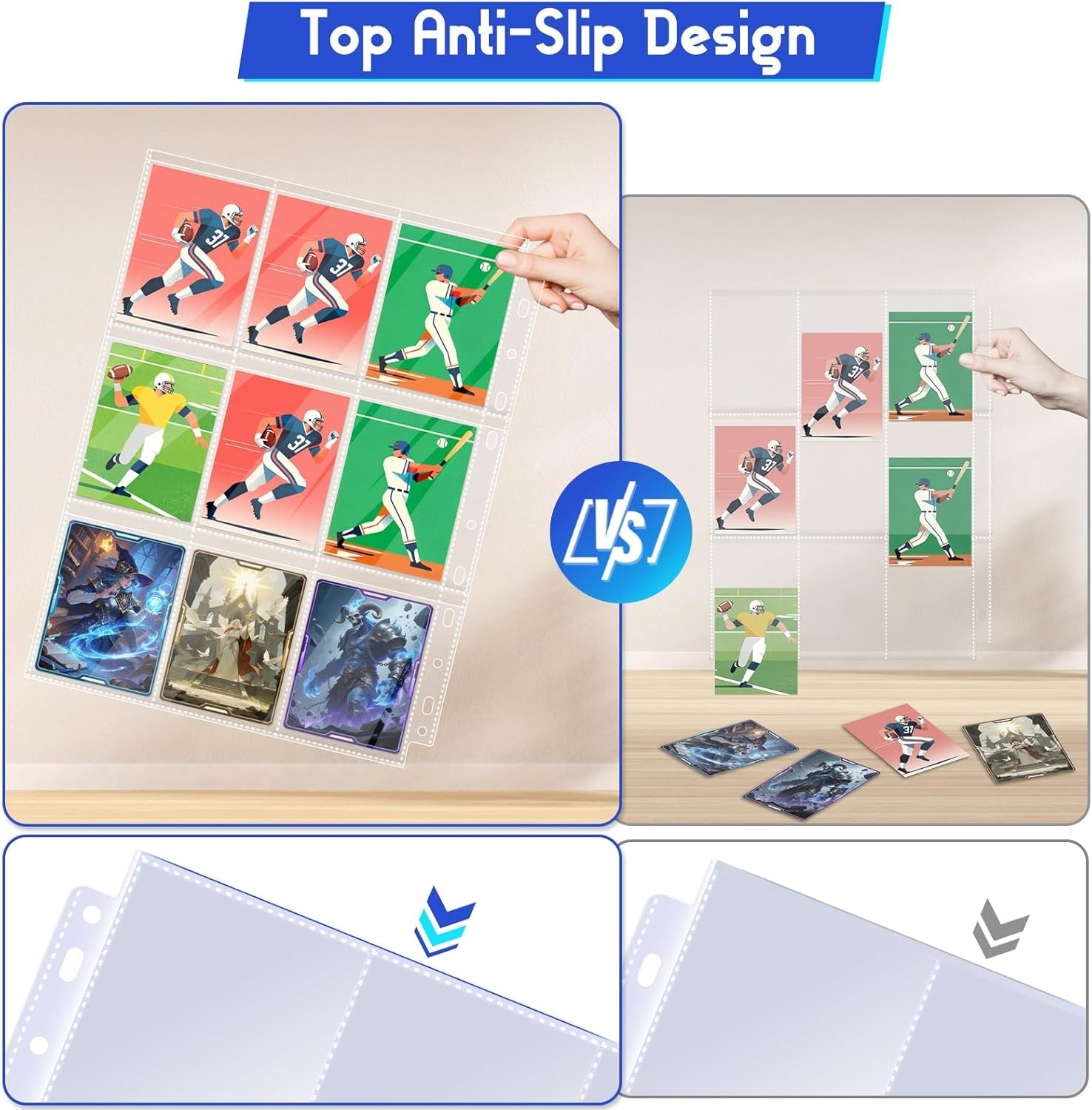 500 Pack Trading Card Sleeve Pages,9 Pockets Double Sided Binder Sheets for 3 Ri