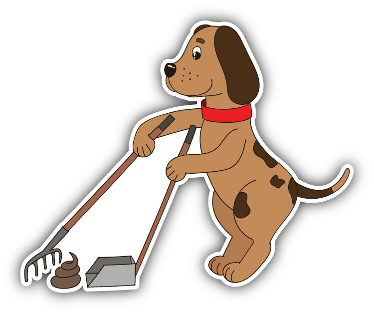 Funny Dog Cleaning Up Poo Animal Car Bumper Sticker Decal
