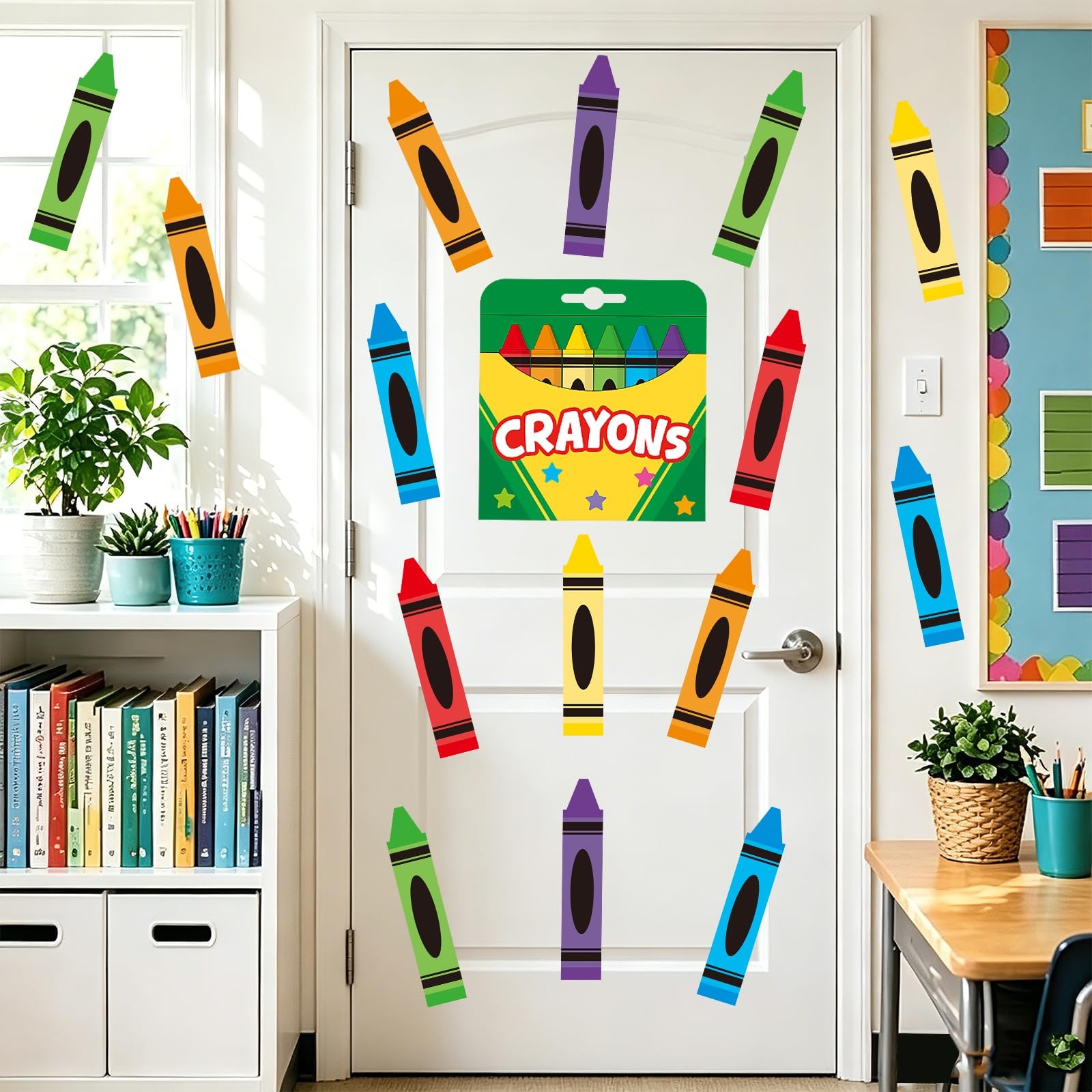 19Pcs Crayon Door Sticker Classroom Door Decoration Back to School Colorful R…