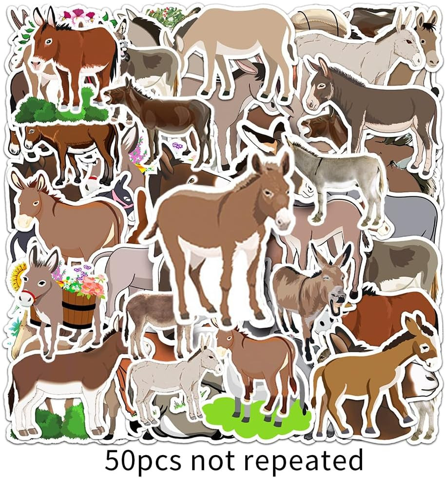 50Pcs Donkey Stickers Waterproof Vinyl Decals | Peel & Stick Sun-proof Removable
