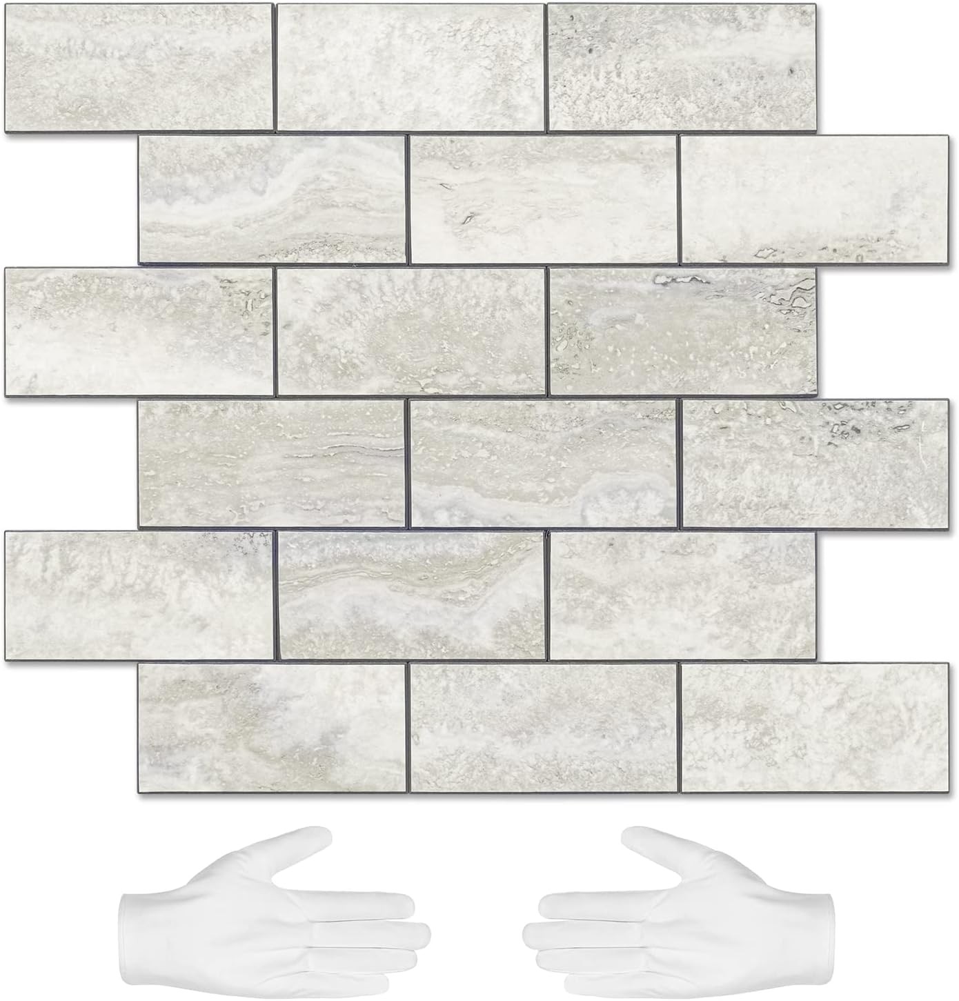 STICKGOO 10-Sheet Subway Tile 11.58×11.35×0.16 inch, Beige Mixed Light Grey