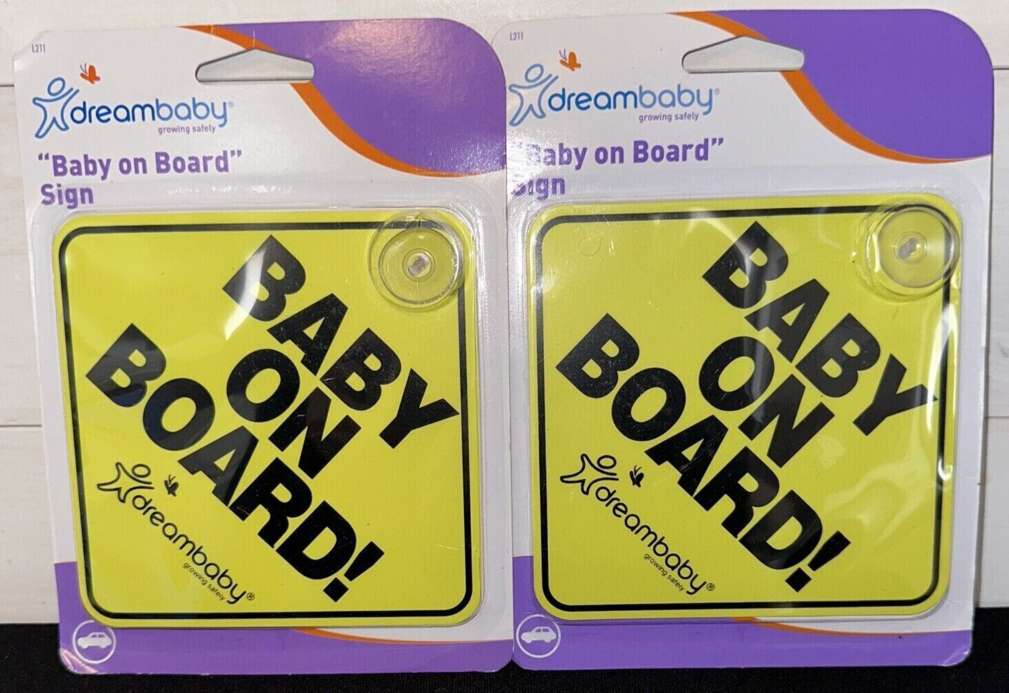 2-PACK Dreambaby Baby On Board Sign 5" for Car, Baby Safety Warning Model L211