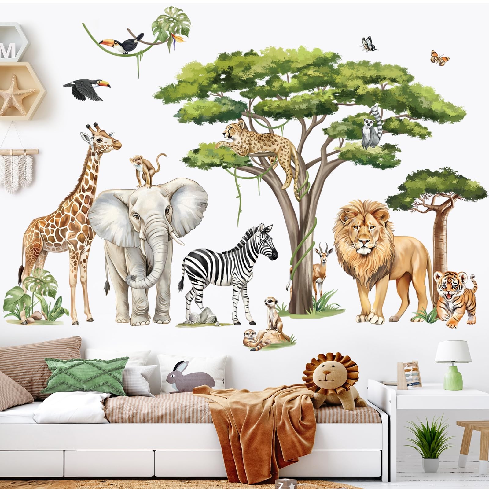 Large Safari Animals Tree Wall Stickers Jungle Animals Giraffe Elephant Lion …