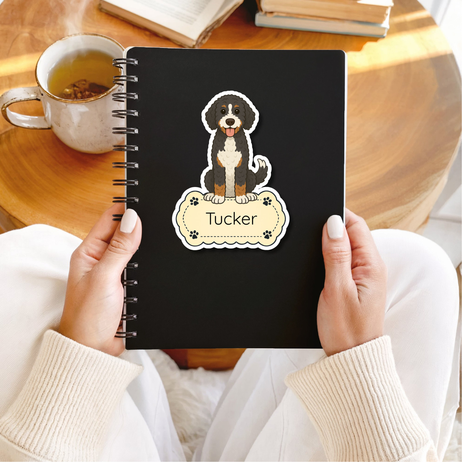 Personalized Bernedoodle Dog Sticker Magnet Bookmark – Tri-color