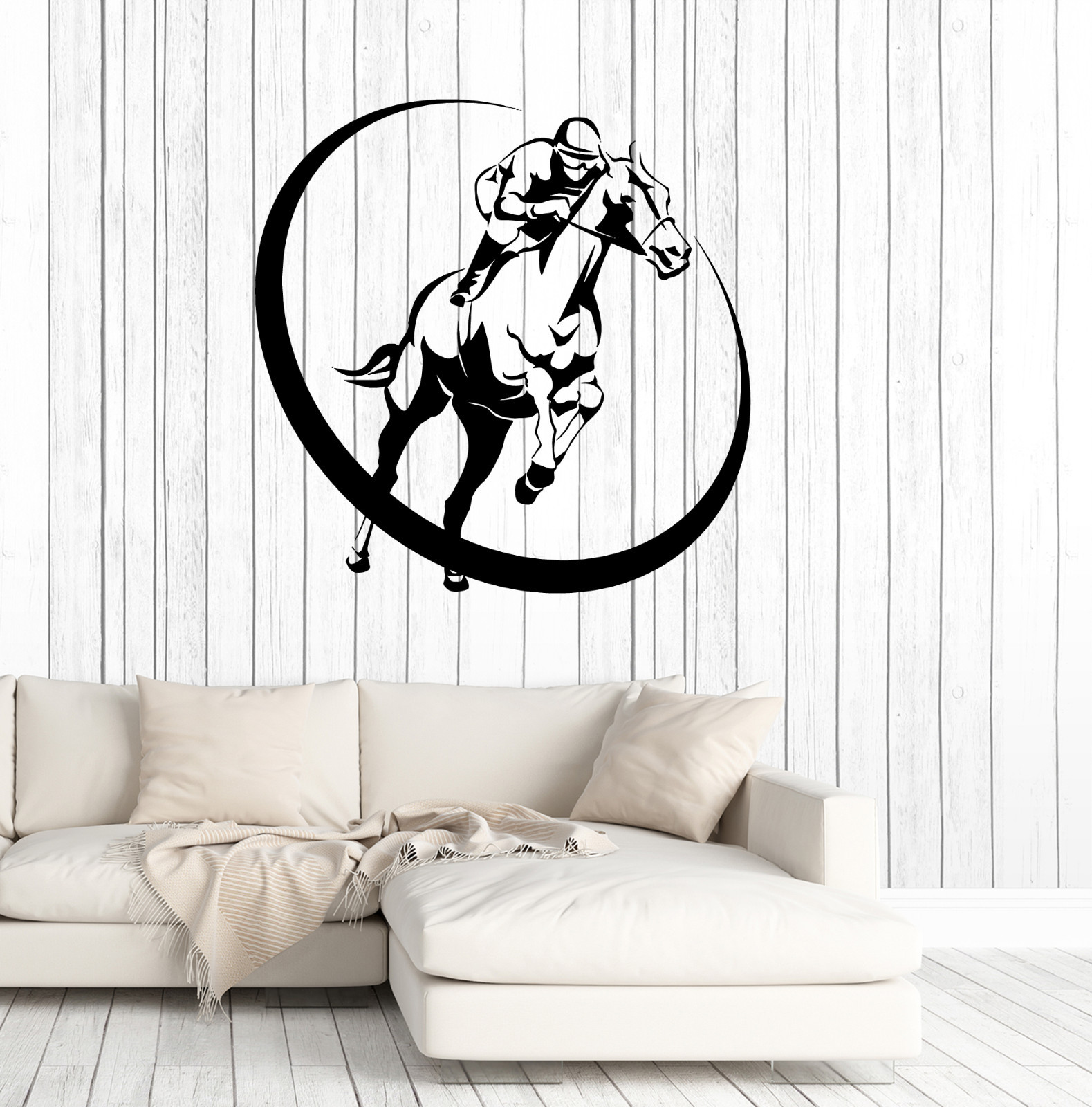 Wall Vinyl Decal Horse Race Jockey Jogging Racecourse Decor z4681