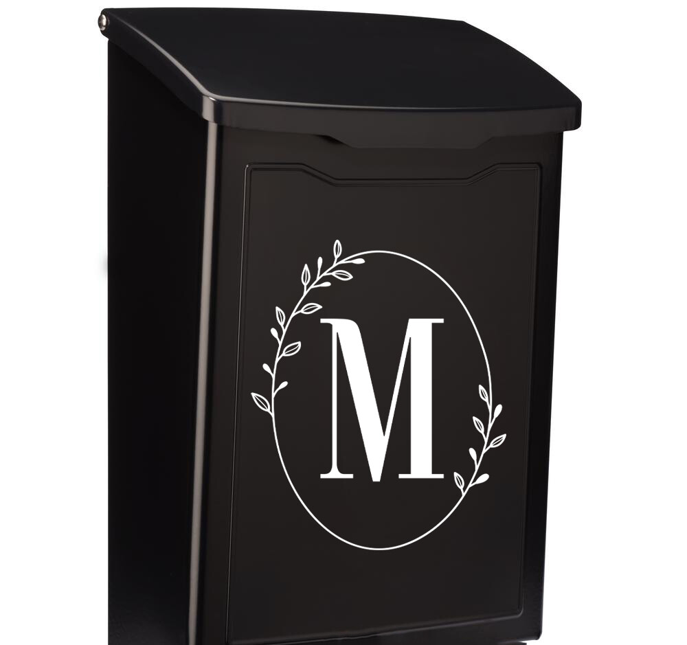 Monogram in Oval Wreath Vinyl Decal – Family Name Initial – Die Cut Sticker