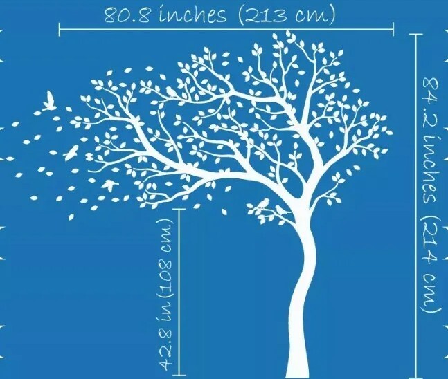 White Nursery wall mural with birds and leaves White tree decals Kids room 098
