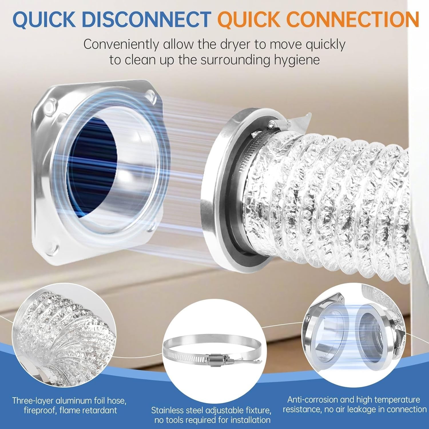 Magnetic Dryer Vent Coupling Connector Kit – DV180 Airtight Seal, Silver