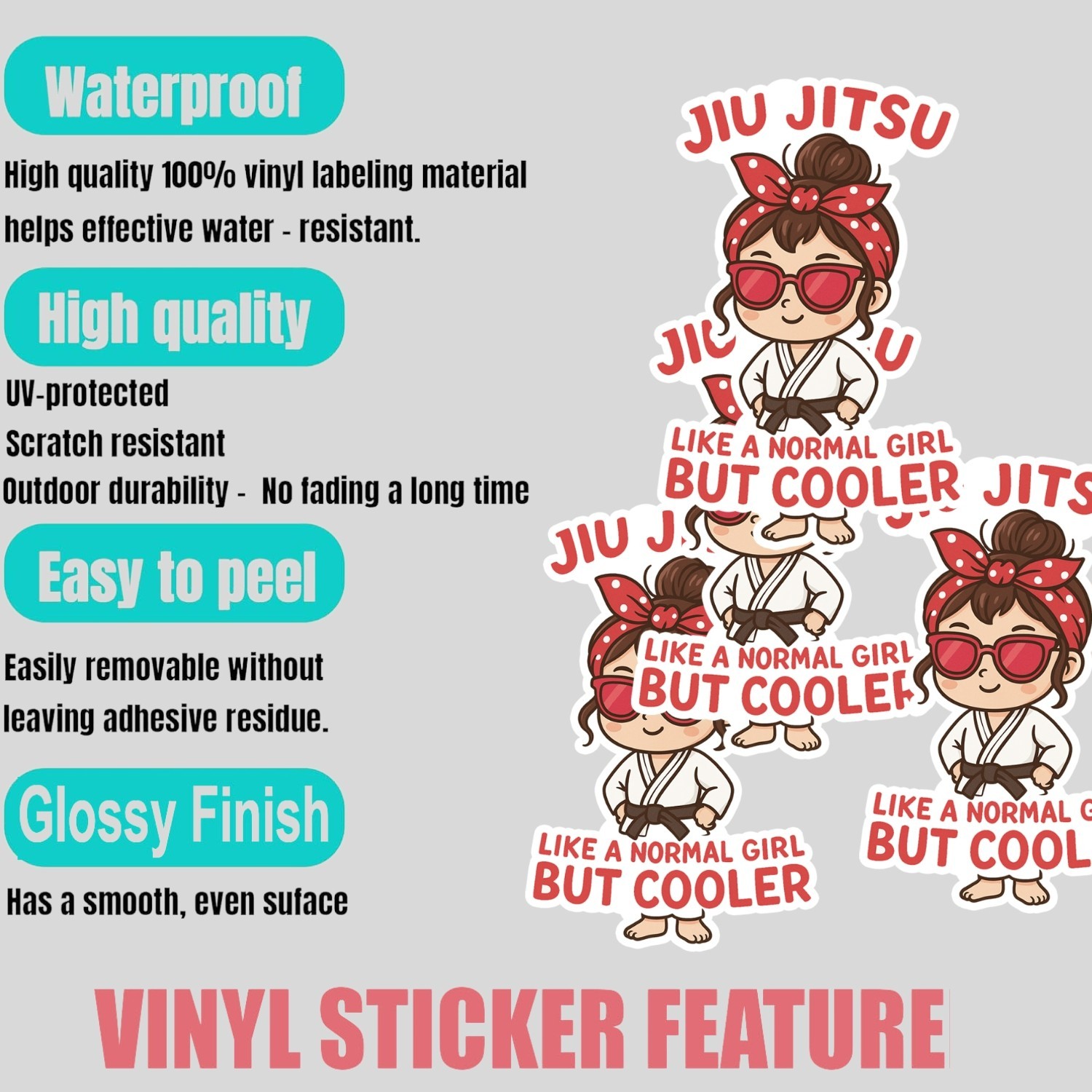 4PCS “Jiu Jitsu Girl Like a Normal Girl But Cooler” Chibi Kawaii Style Stickers