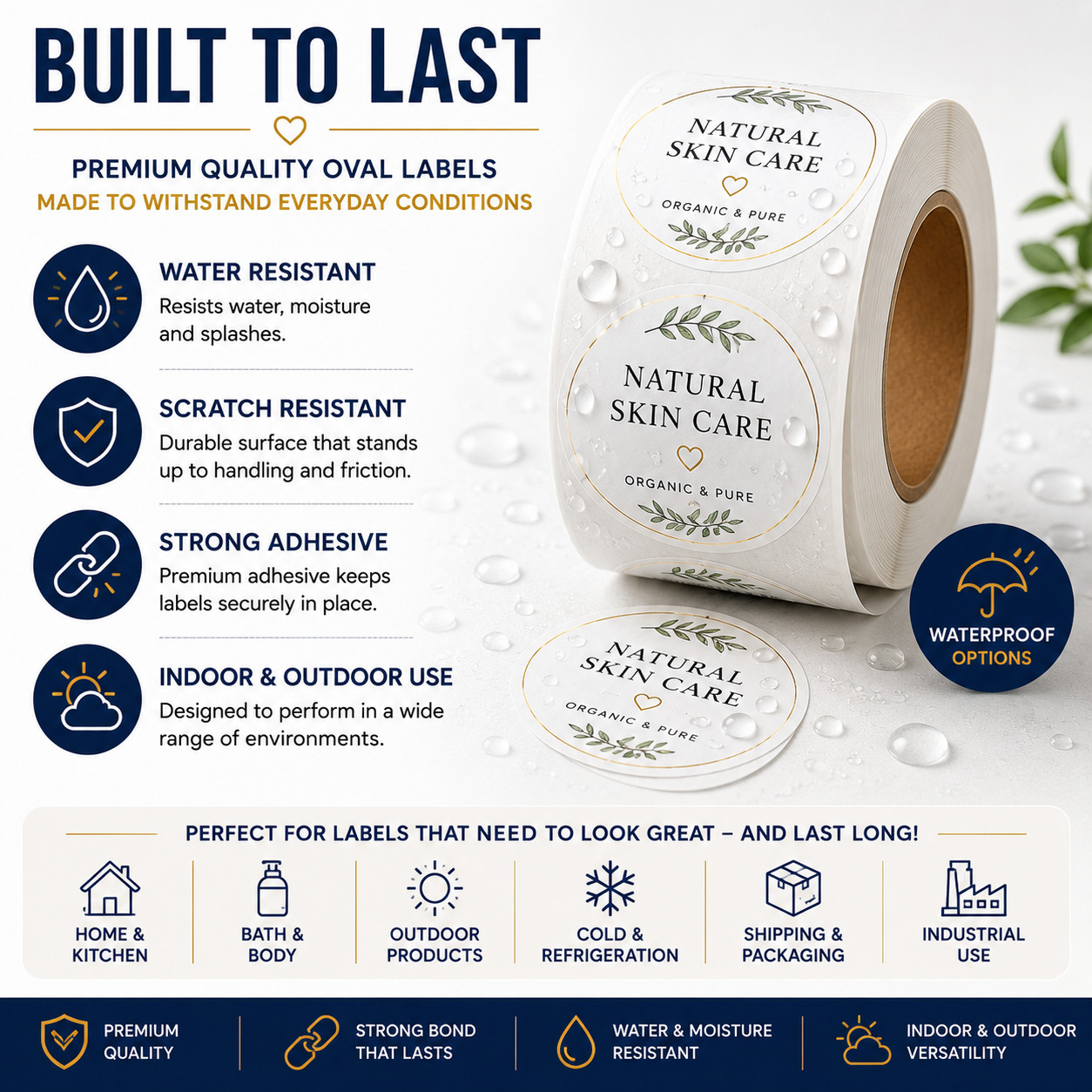 Custom Oval Roll Labels Personalized Stickers, Packaging & Branding, 100 Pieces