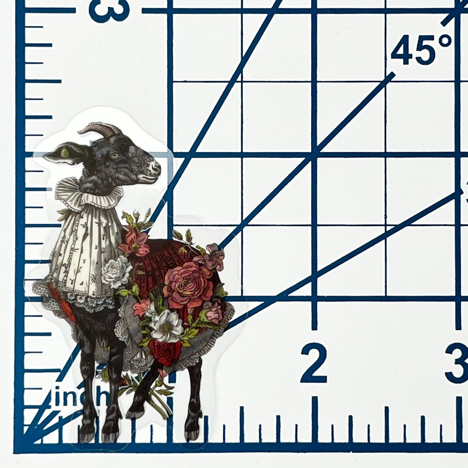 Victorian Black Goat Vinyl Sticker Transparent Anthropomorphic Floral Ephemera