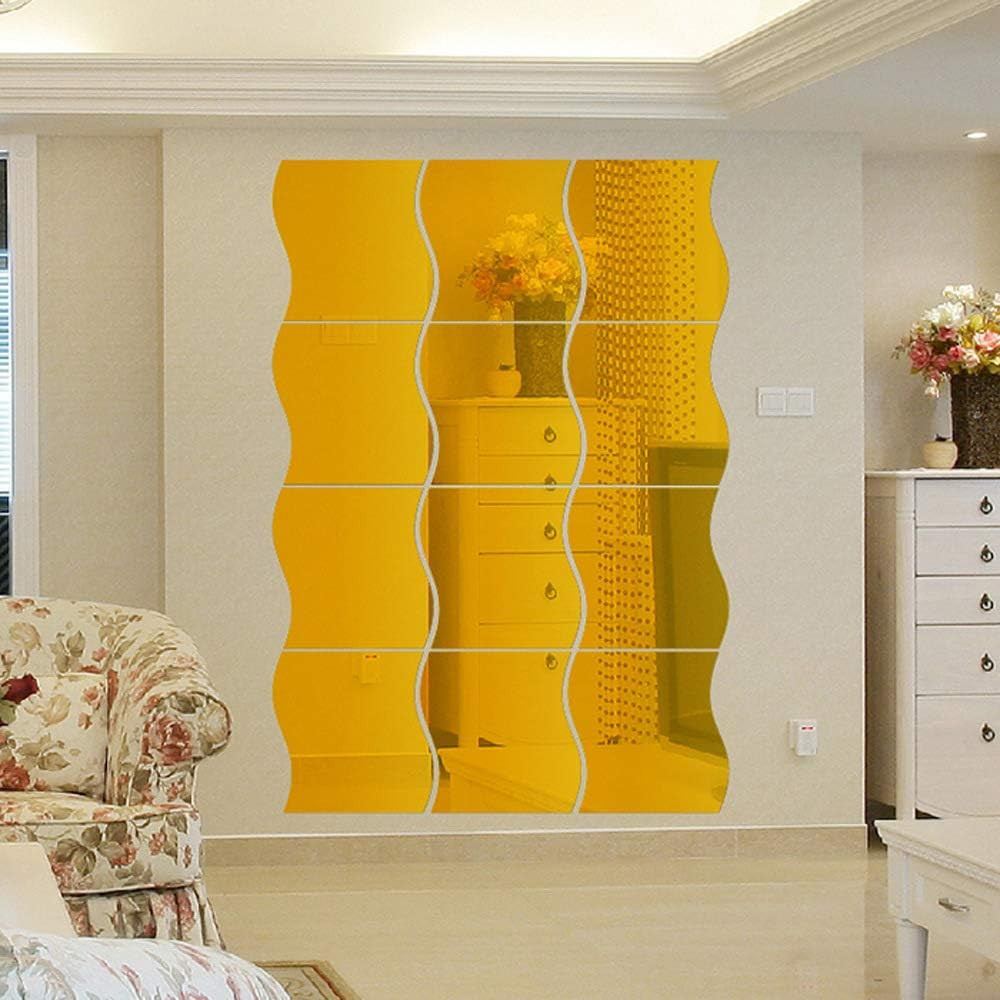 12PCS Wavy Mirror Wall Stickers, Full Length 3D Art DIY Home Decorative Acryl…