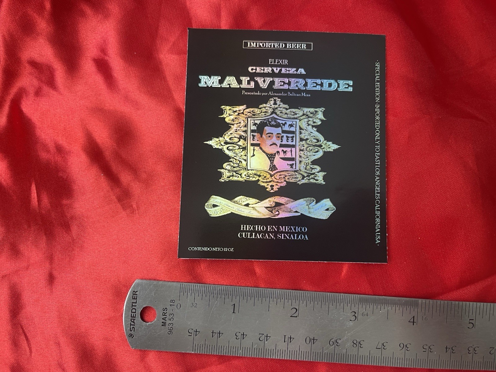 Malverde Beer Bottle Sticker Label Mexico Brewery