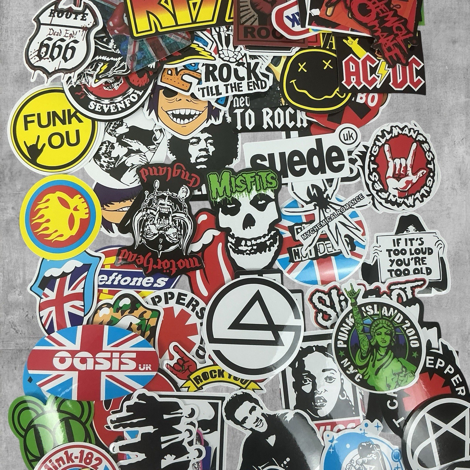 100PCS Rock Band Stickers Vinyl Decals AC/DC KISS Misfits Punk Metal Emo