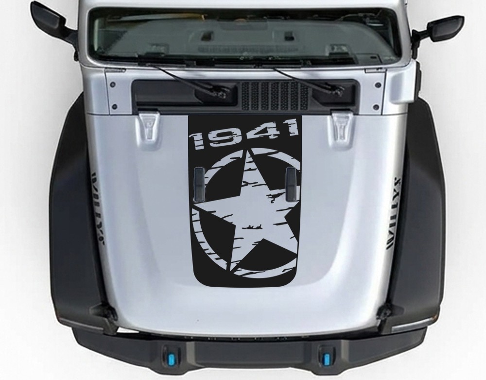 Hood Blackout Decal 1941 Distressed Star Fits 2018-2026 Jeep Wrangler Gladiator