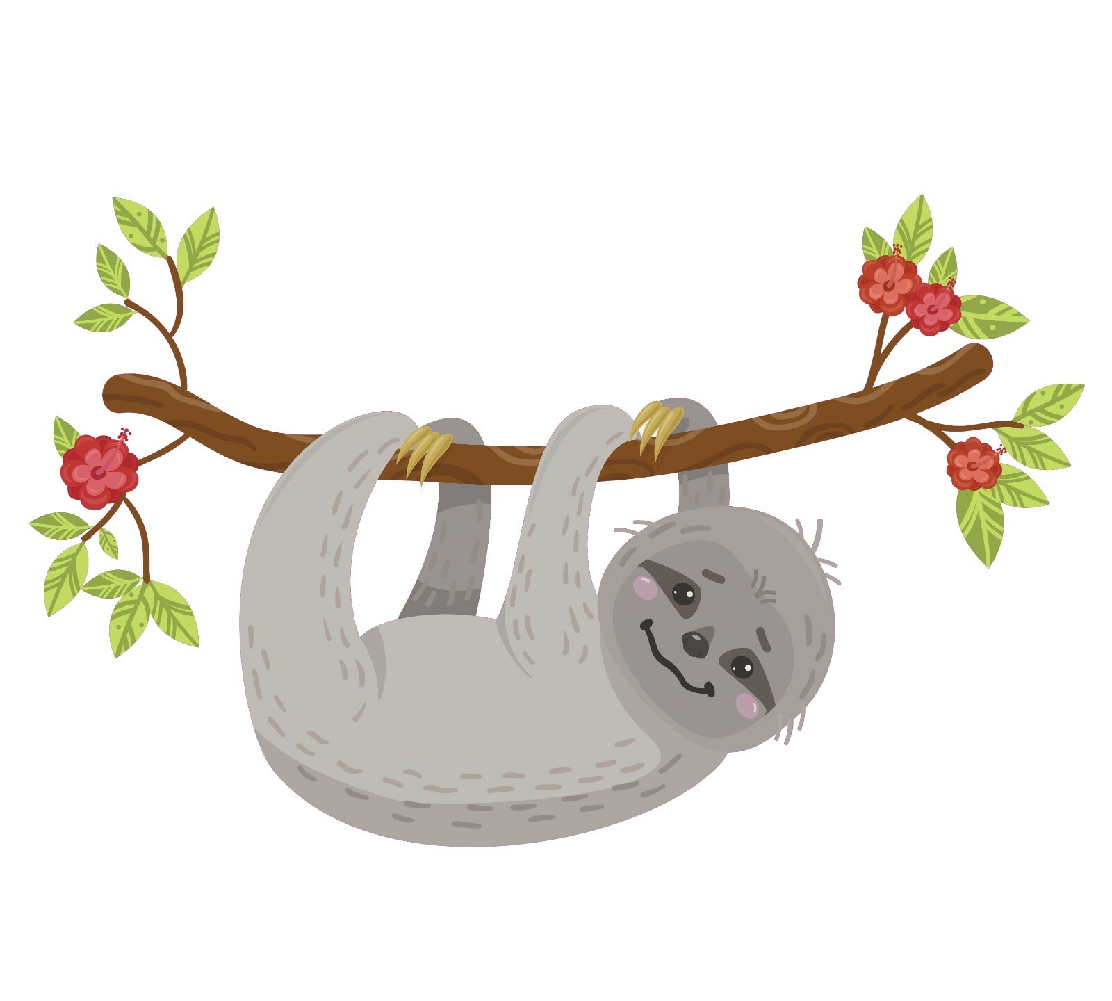 Multicolored Happy Sloth Hanging On A Tree Branch Removable Vinyl Wall Decal