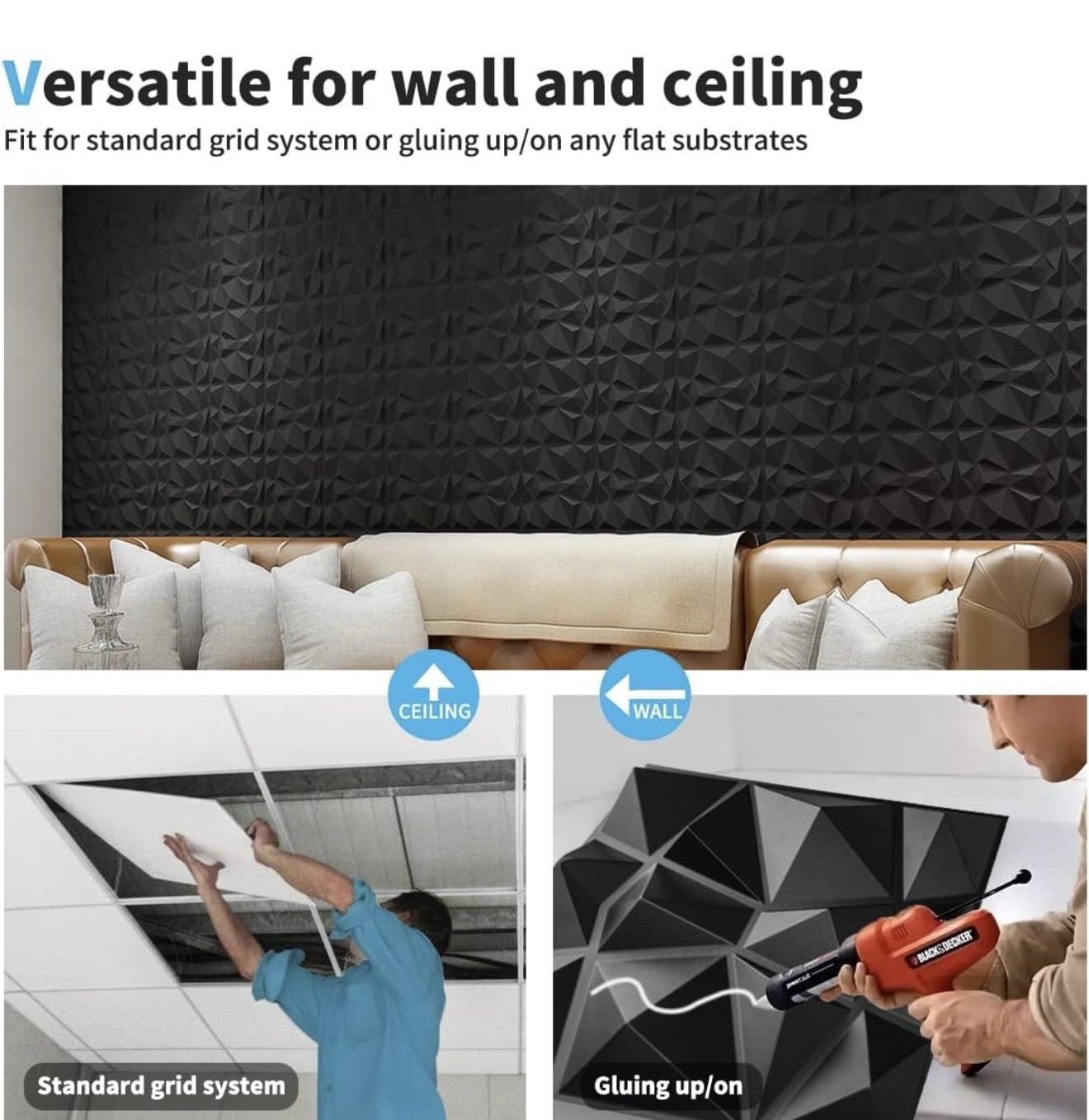 Art3d Decorative 3D Wall Panels in Diamond Design, 12"x12" Matt White (33 pack)