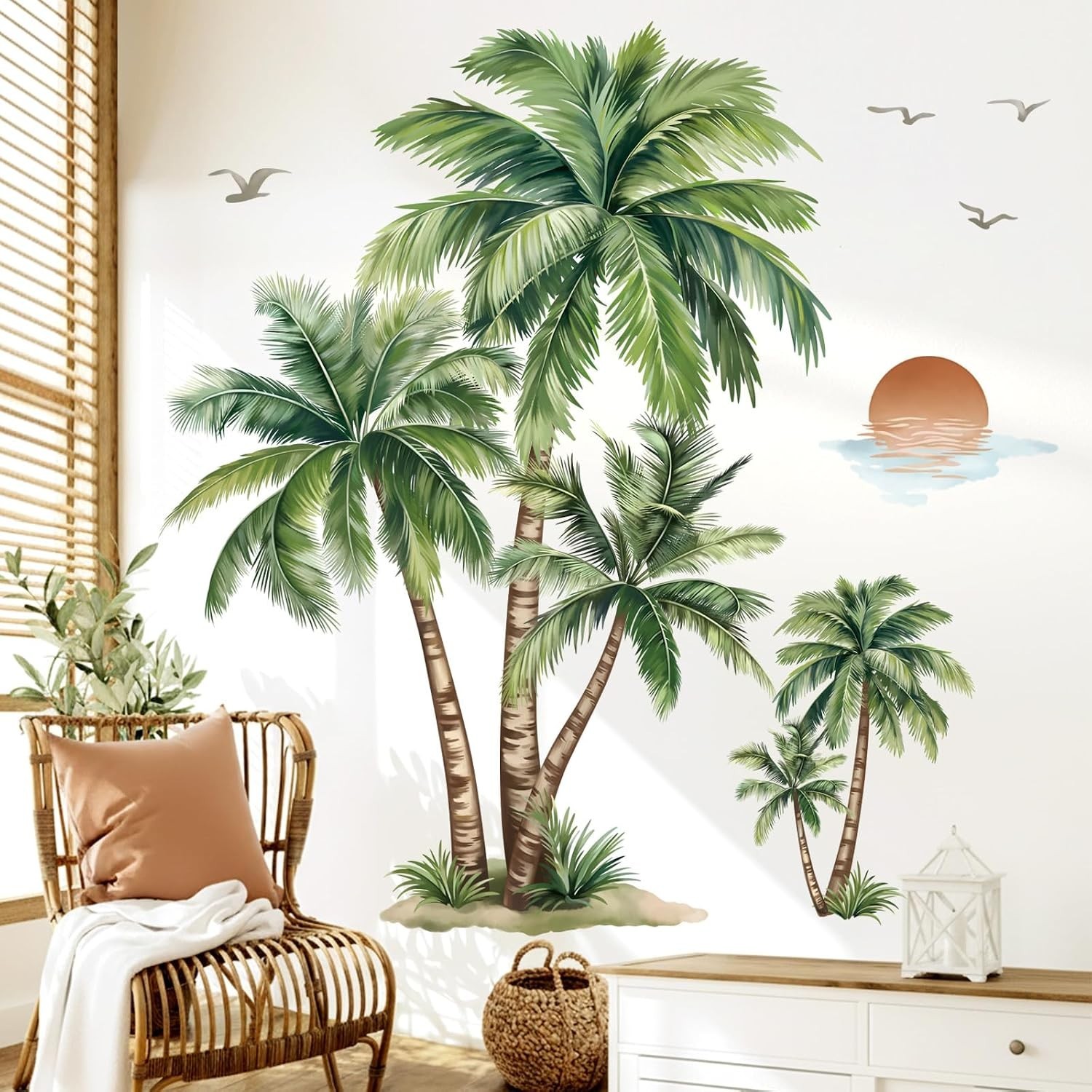 Large Palm Tree Wall Stickers Tropical Plants Coconut Tree Peel and Stick Wal…