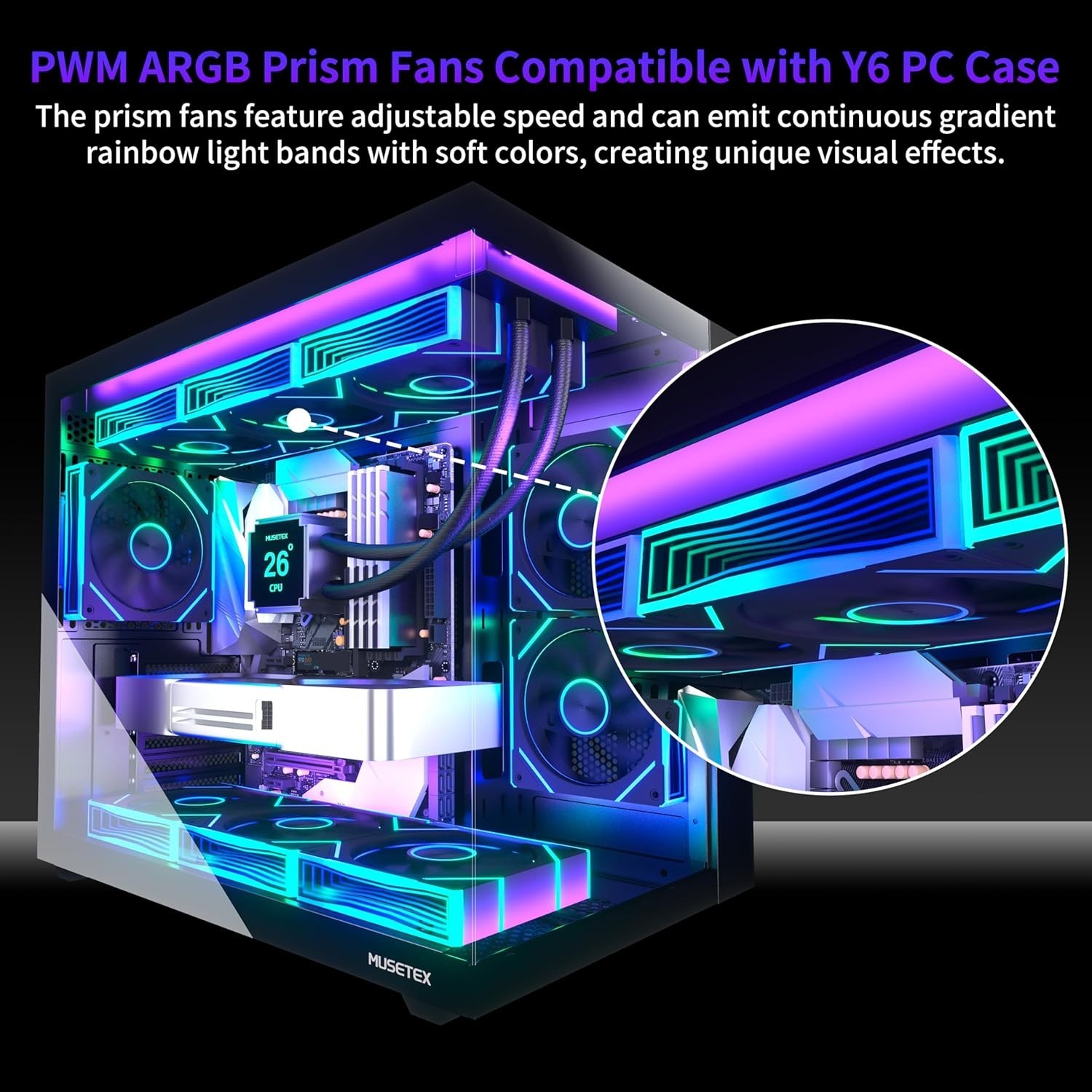 ATX PC Case,6 PWM ARGB Fans Pre-Installed,360MM RAD Support,Type-C Gaming PC …