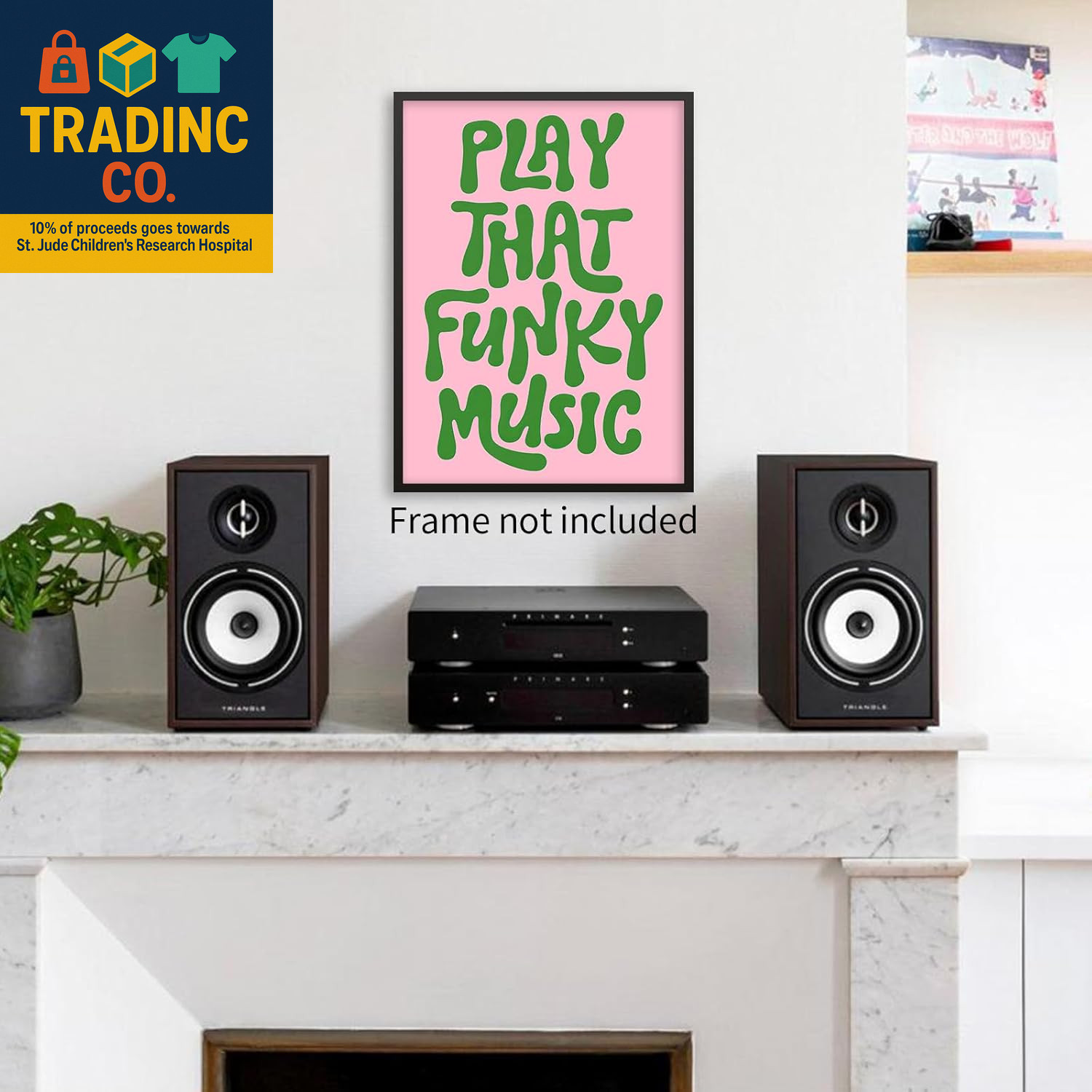 70'S Play That Funky Music Wall Art Pink and Green Popular Song Posters Trendy B