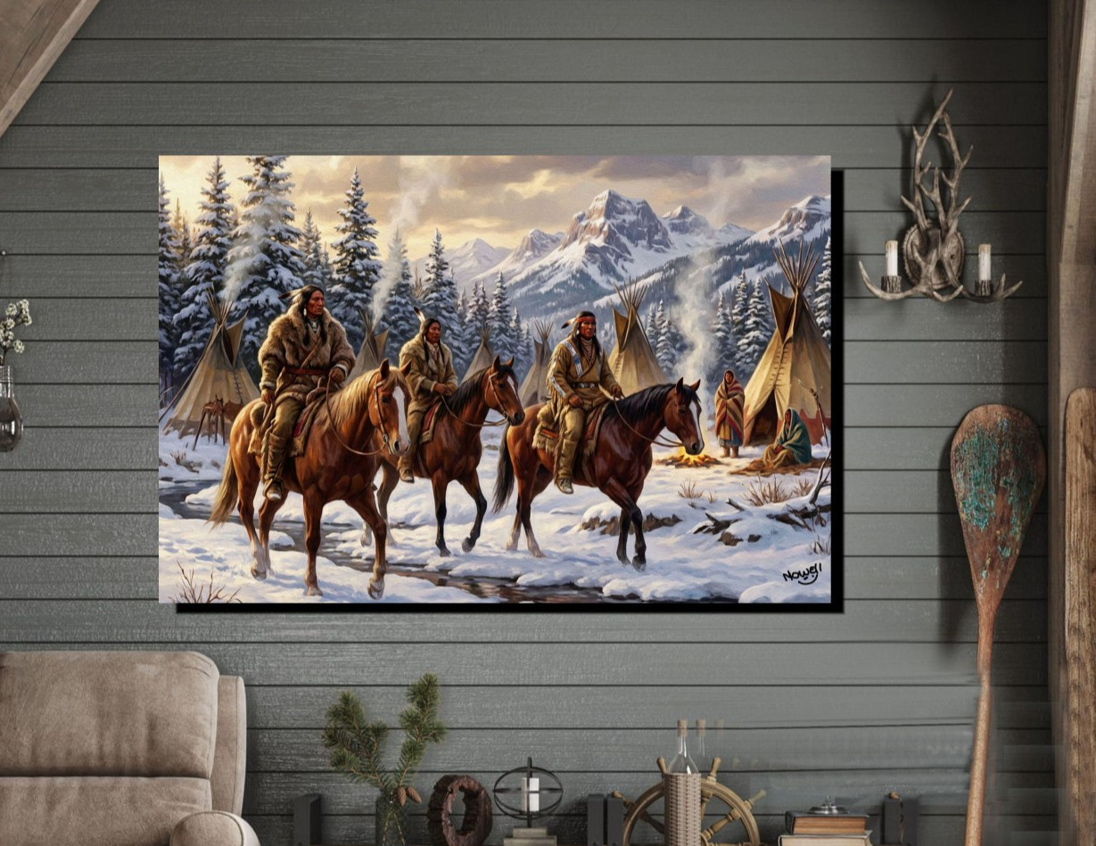Native American Indians A Winters Hunting Party Gallery Canvas Wrap SN/LE