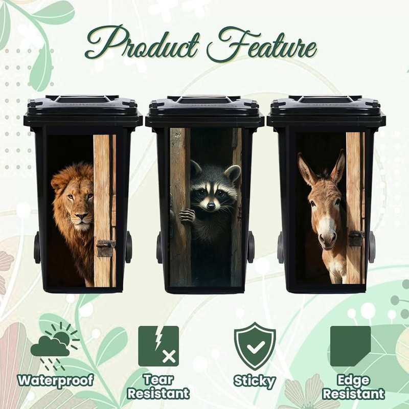 Funny Animal Pattern Trash Can Decal Large Bin Sticker DIY Decor Large Size New