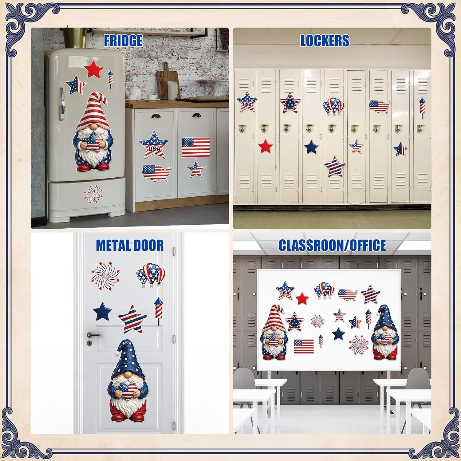 16 Pcs Patriotic Garage Decoration Magnet Sticker – 4Th of July Red White Blue 2
