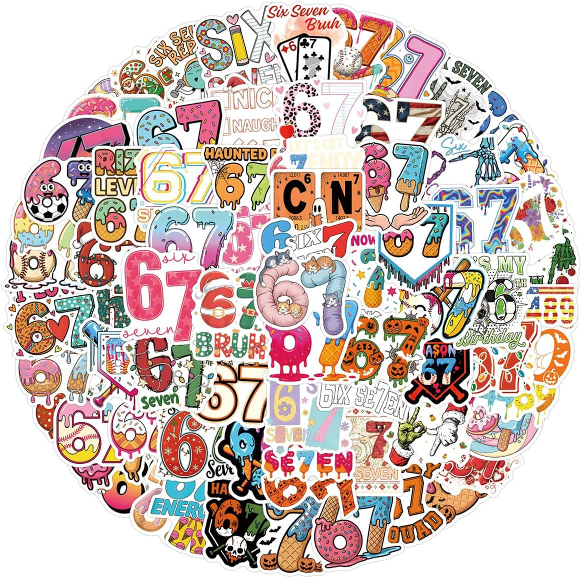 110Pcs 6-7 Stickers, Funny Waterproof Vinyl for Phone, Water Bottle, Luggage