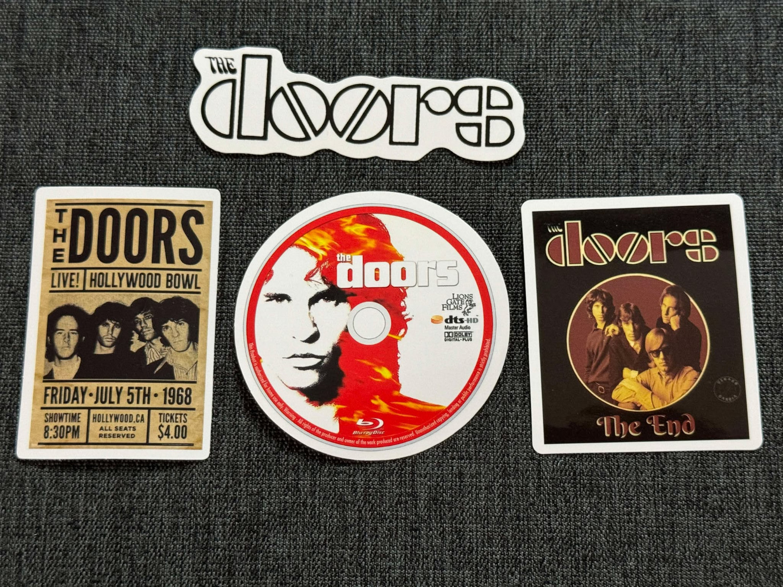 Lot (4) THE DOORS 1" to 3" Band Logo STICKERS Fast! FREE SHIP! JIM MORRISON