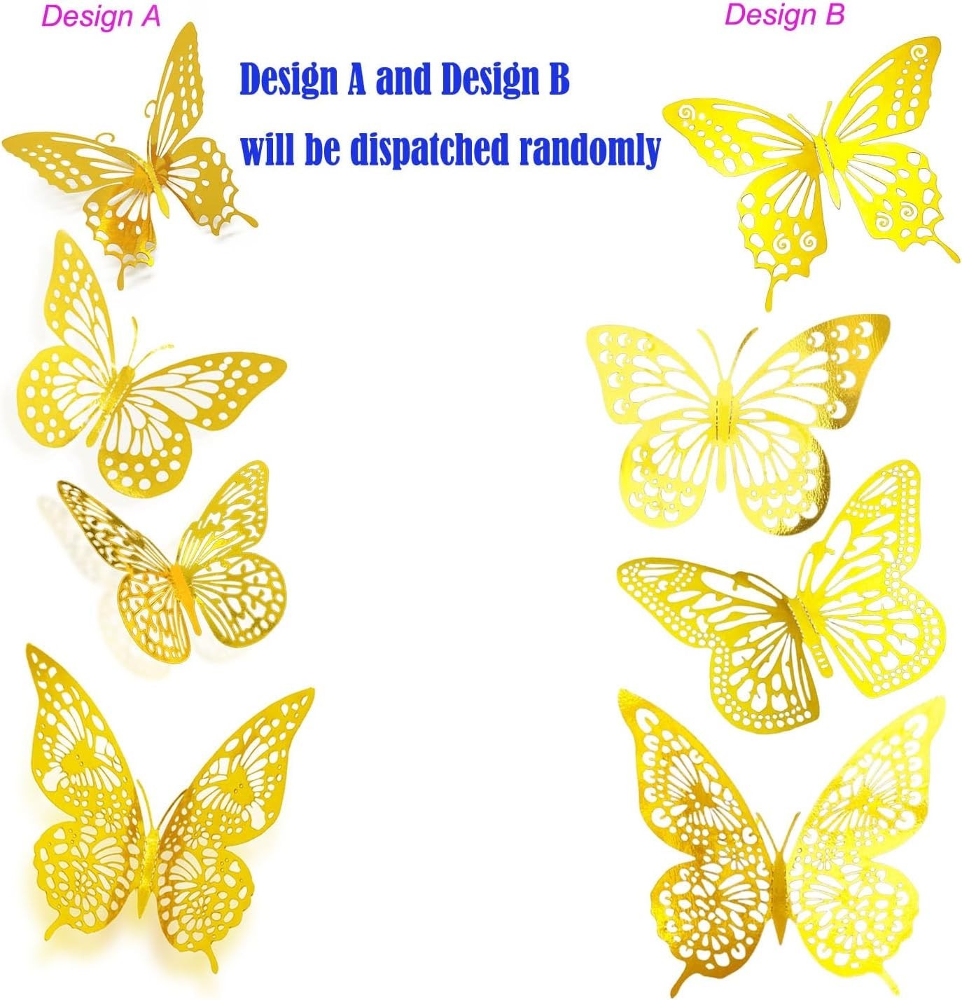 3D Butterfly Wall Decor Sticker -48 Pcs, 4 Styles, 3 Sizes Gold Butterflies D…