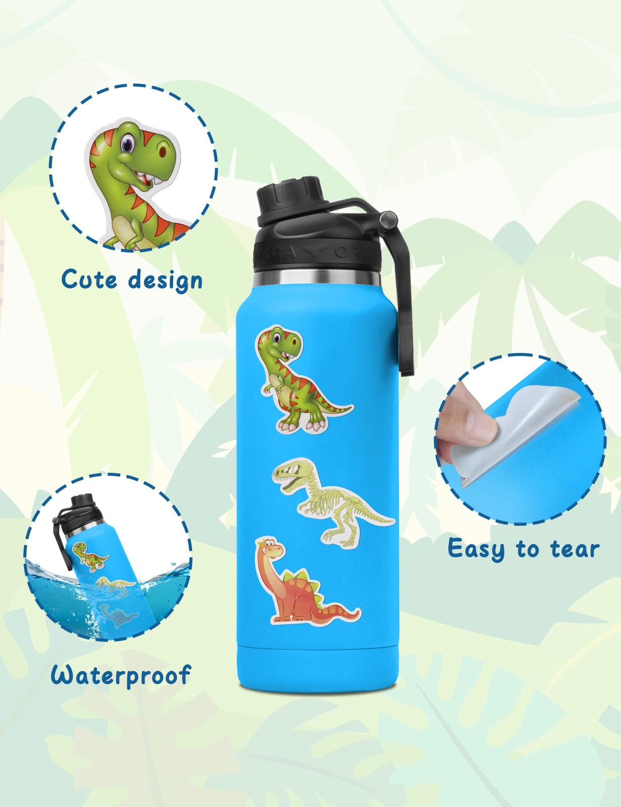 Dinosaur Stickers 100PCS Cute Waterproof Vinyl Pack for Laptop Bottle