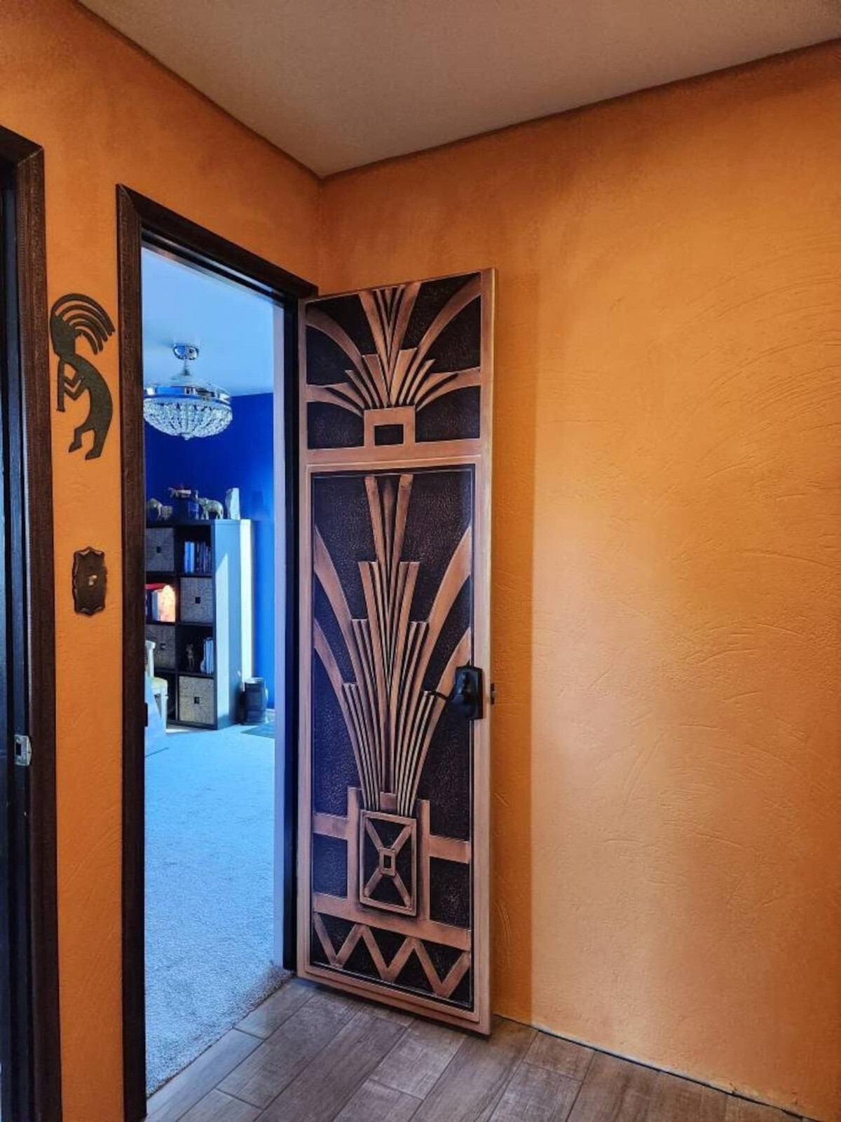 Art Deco Bronze Door Mural, Durable Laminated Sticker Cover, Single piece