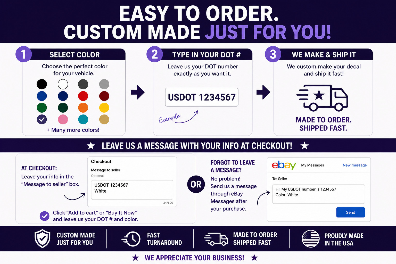 Custom USDOT Number Decals 2 Pack 2"x20" Truck Door Stickers Commercial Vinyl Le