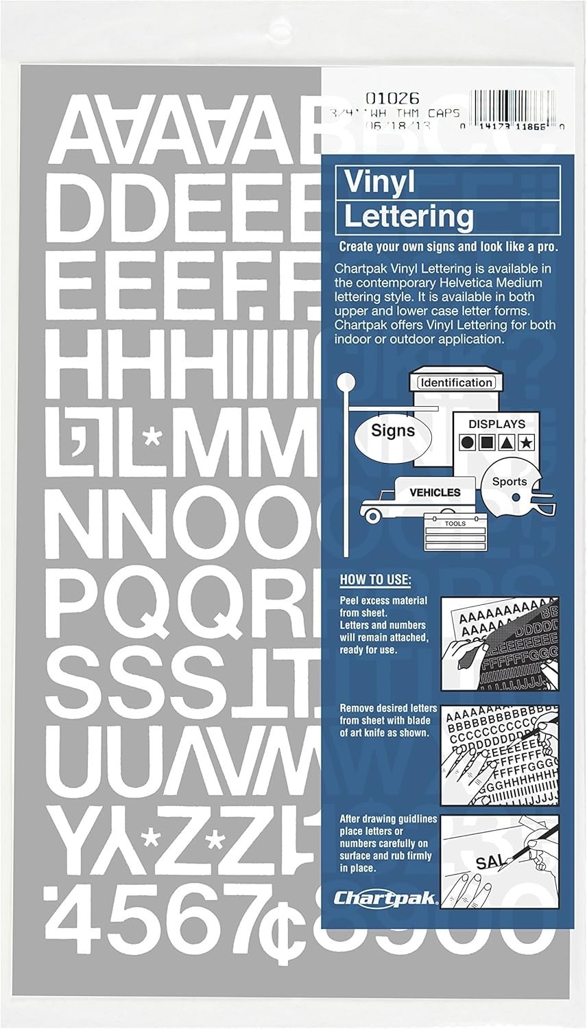 Elegant 3/4 Inch High Self-Adhesive Vinyl Letters & Numbers – 94 Total Included