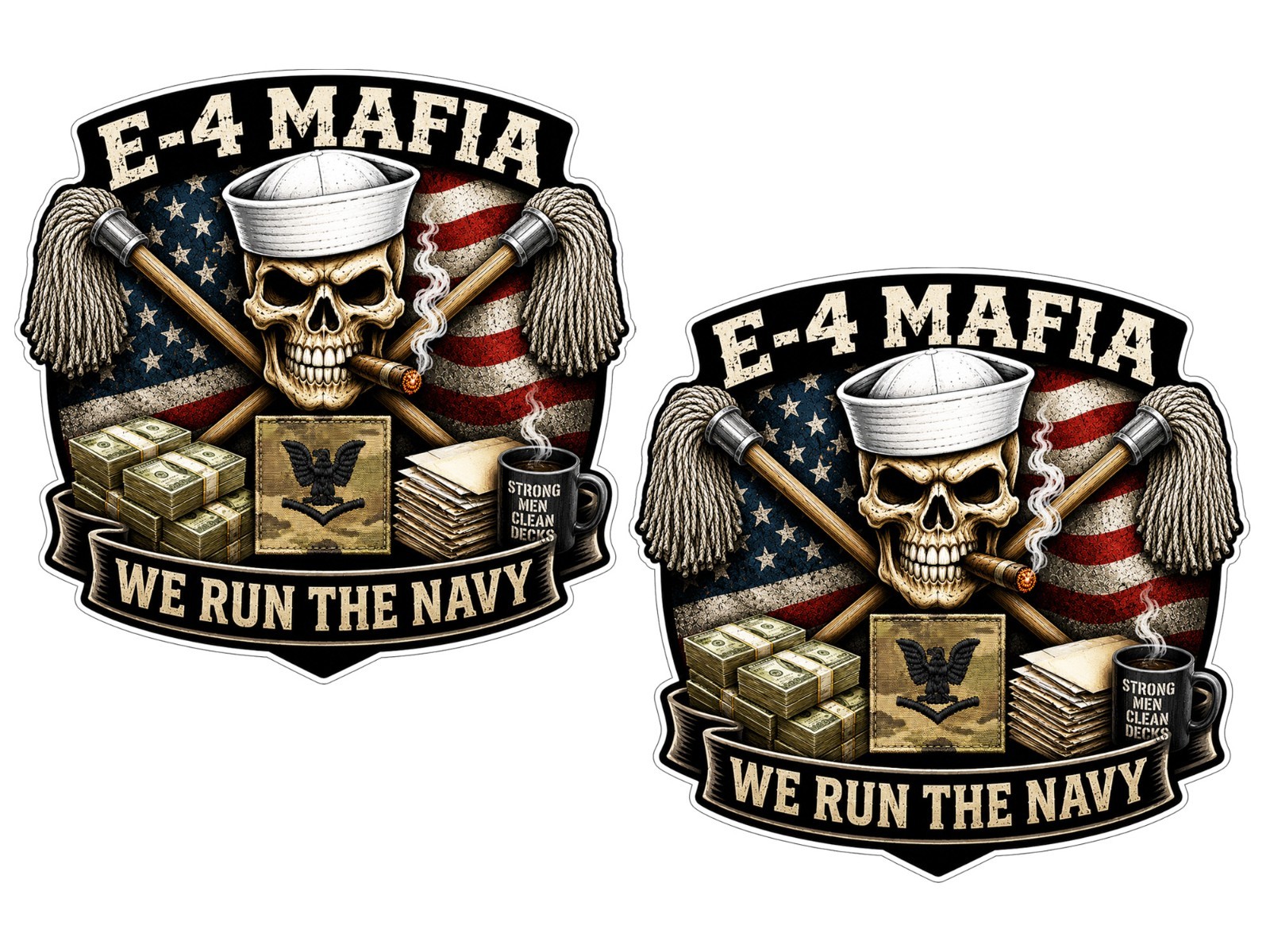 Navy E-4 Mafia Decal Sticker Set of 2 Weather Res. Window Car Laptop Tumbler