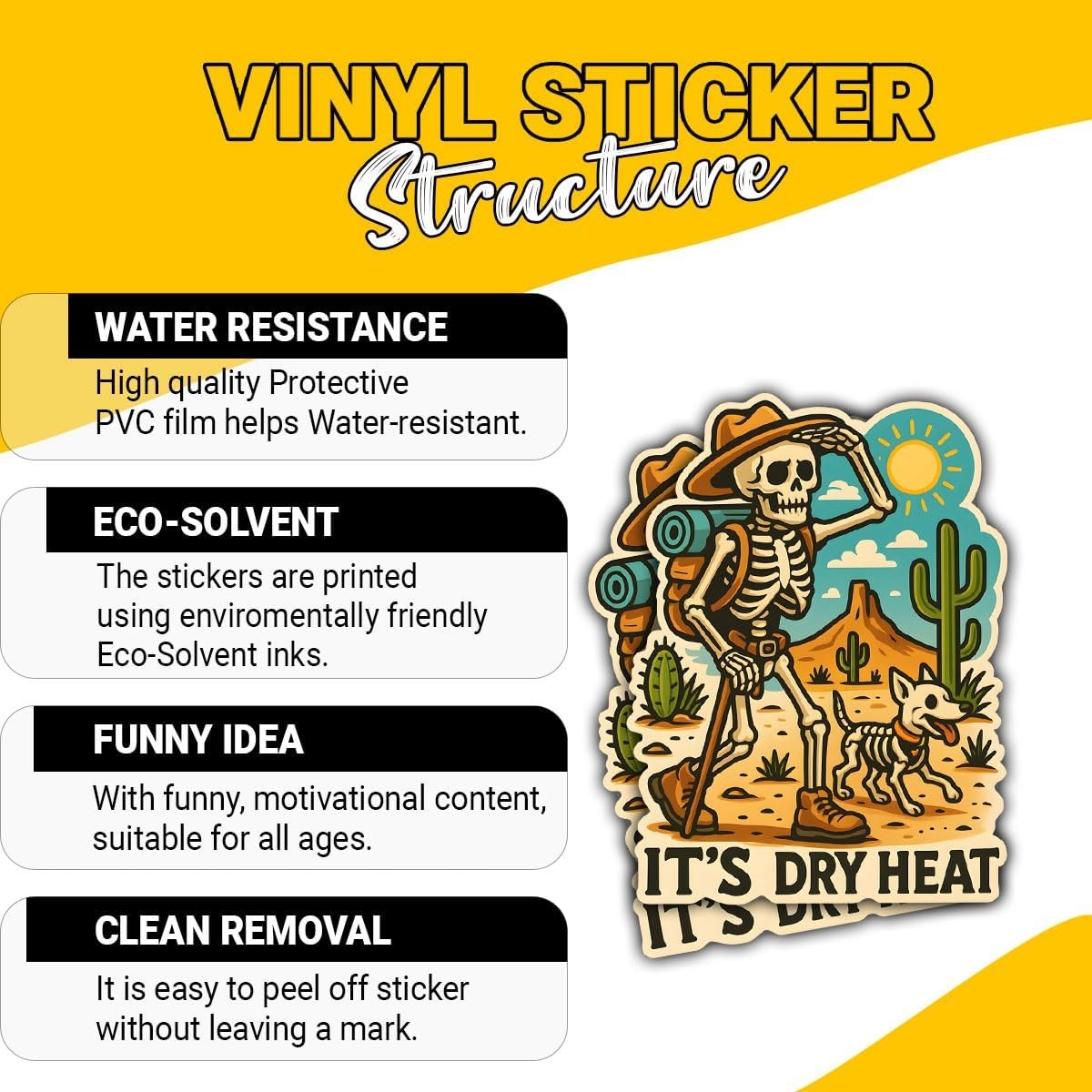 (3Pcs-3in) Skeleton Hiking in The Desert Stickers, Funny Spooky Adventure Vinyl
