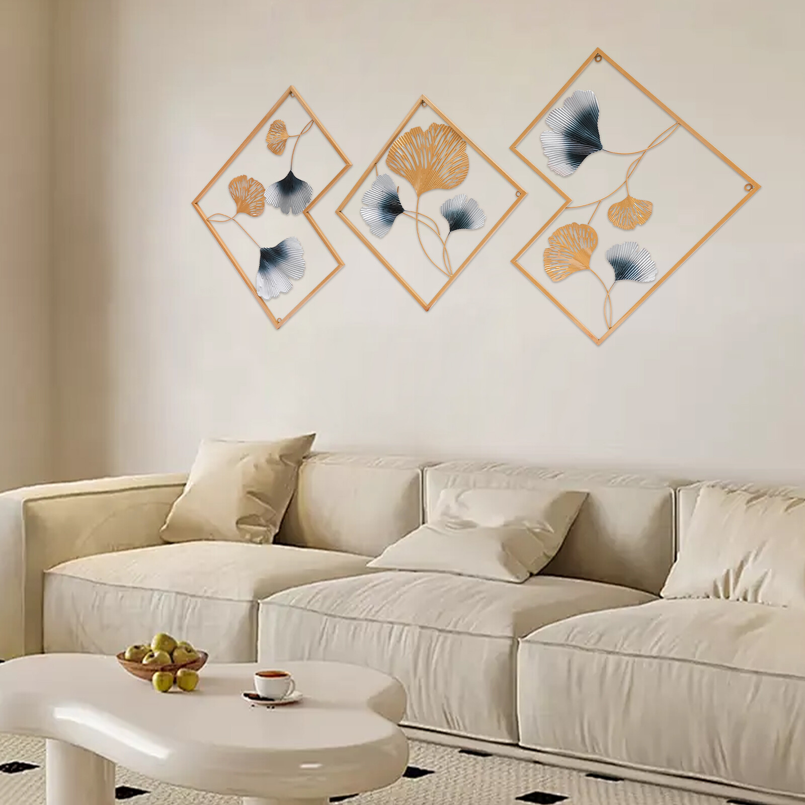 Wall Sculptures Home Decor Golden Ginkgo Leaf 3d Wall Metal Art For Home Decor