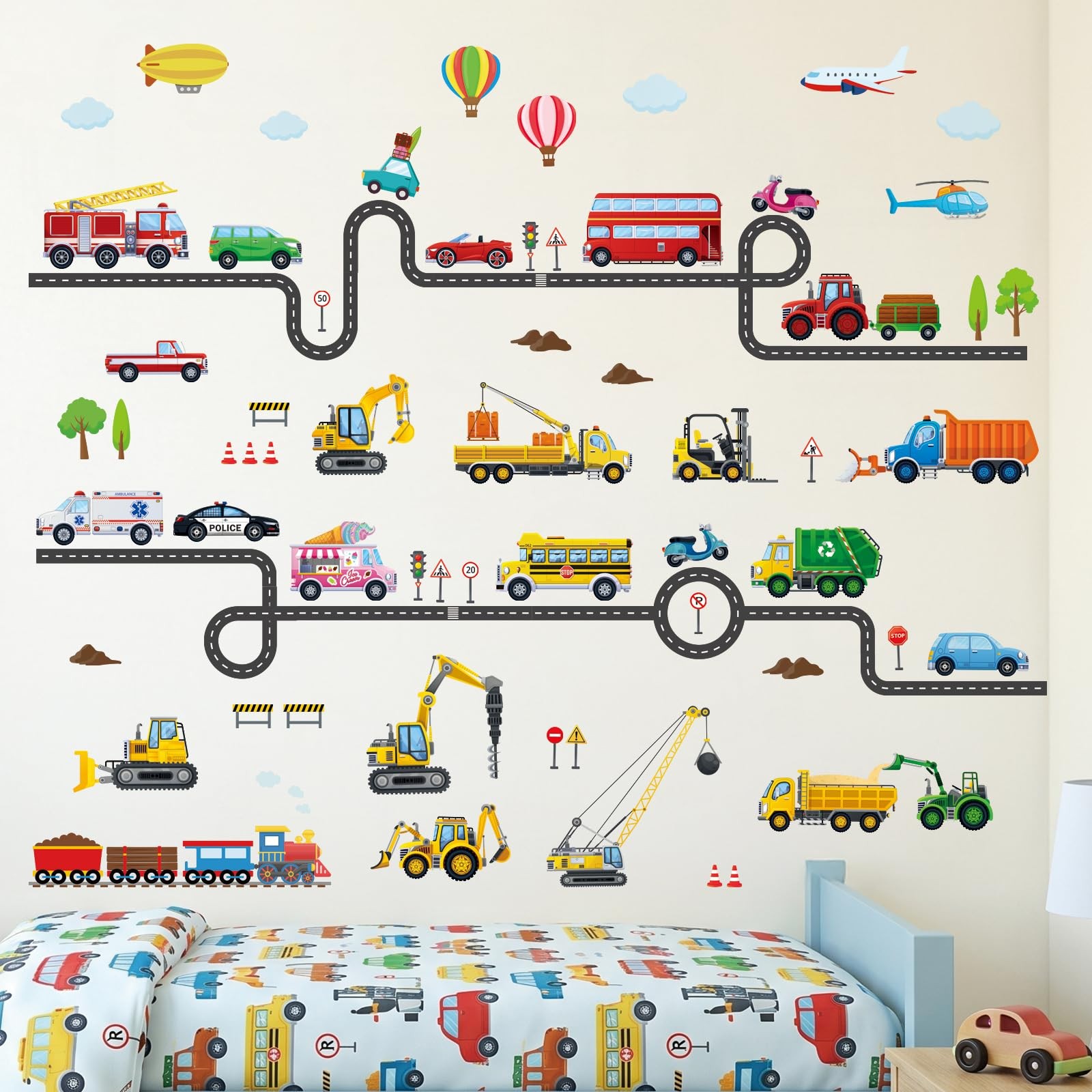 Vehicles and Roads Wall Stickers Decals Transports Peel and Stick Removable N…
