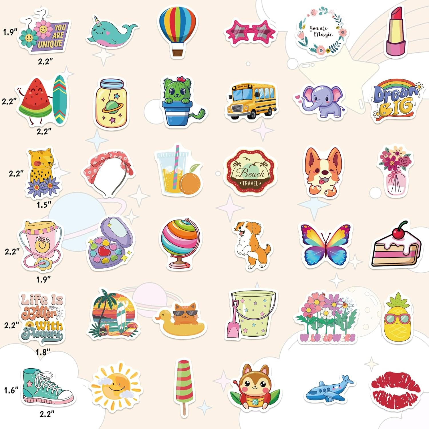 600 PCS Cute Stickers for Kids,Kawaii Water Bottle Sticker Bulk for Teens,Waterp
