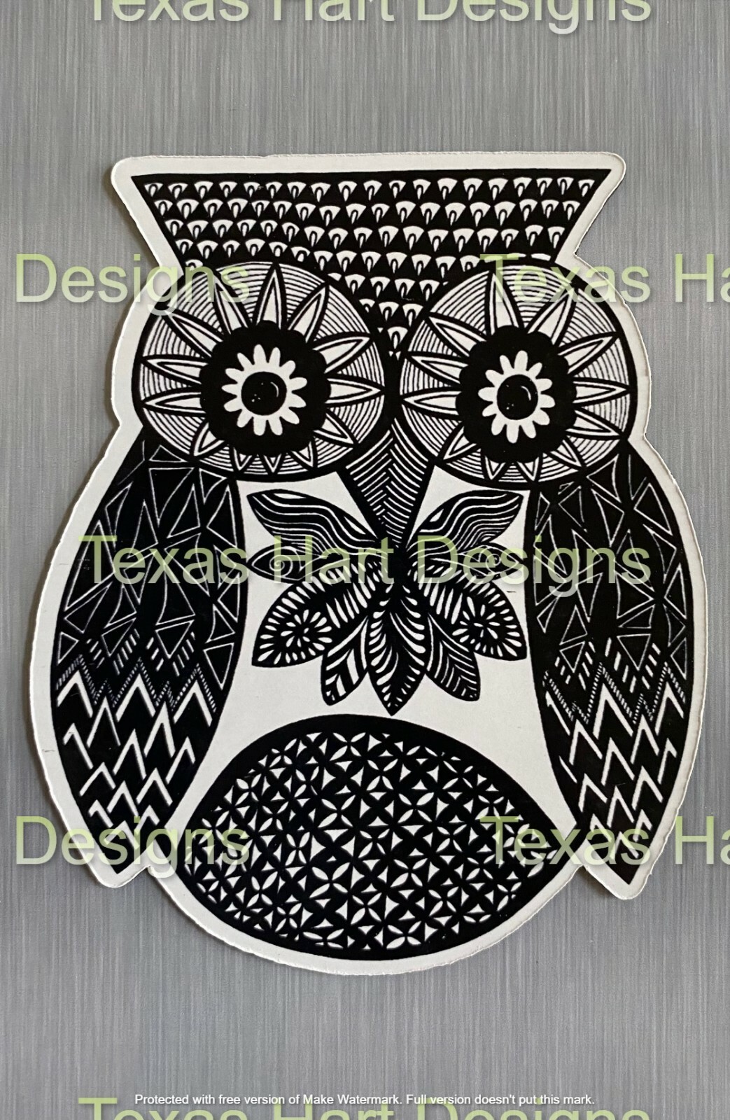 **Original Artwork** Zentangle Owl Die Cut Fridge Magnet