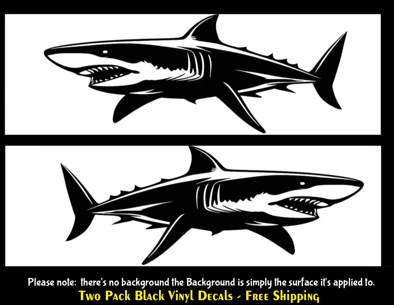 Great White Shark – Size Options – Black Vinyl Decal Car Tablet Tumbler Laptop