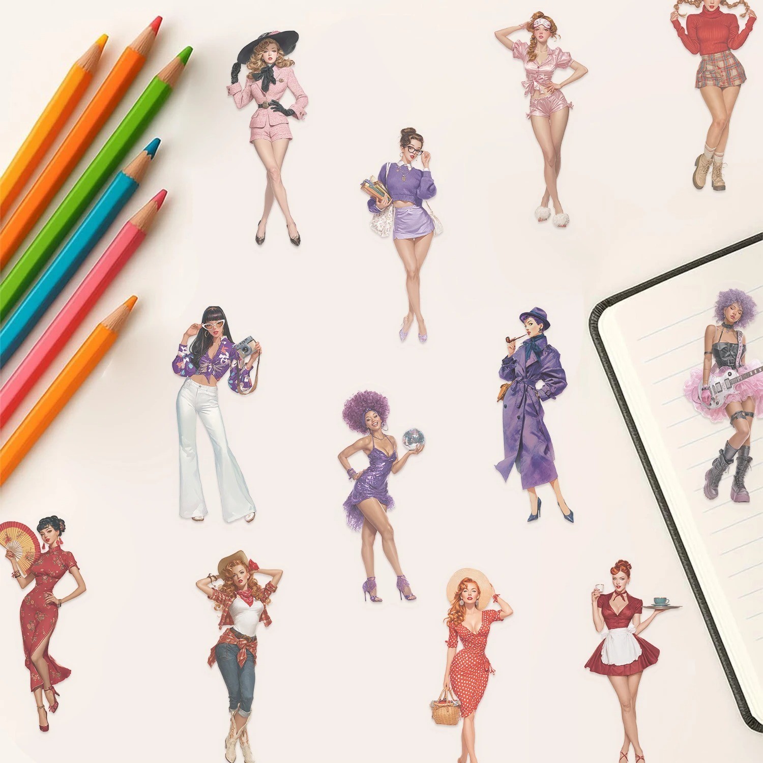 50 Pop Girl Stickers Vintage Retro American Pinup Decals Laptop Phone Waterproof
