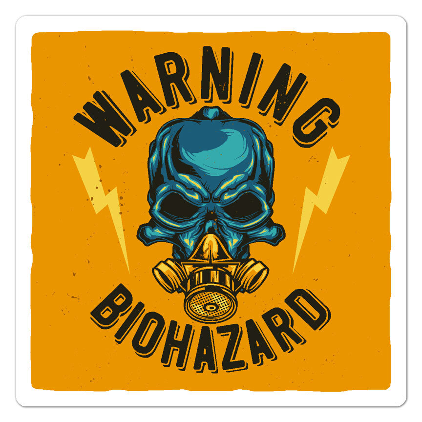 Warning Biohazard Gas Mask, Vinyl Decal Sticker, Indoor Outdoor, 3 Sizes, #9562