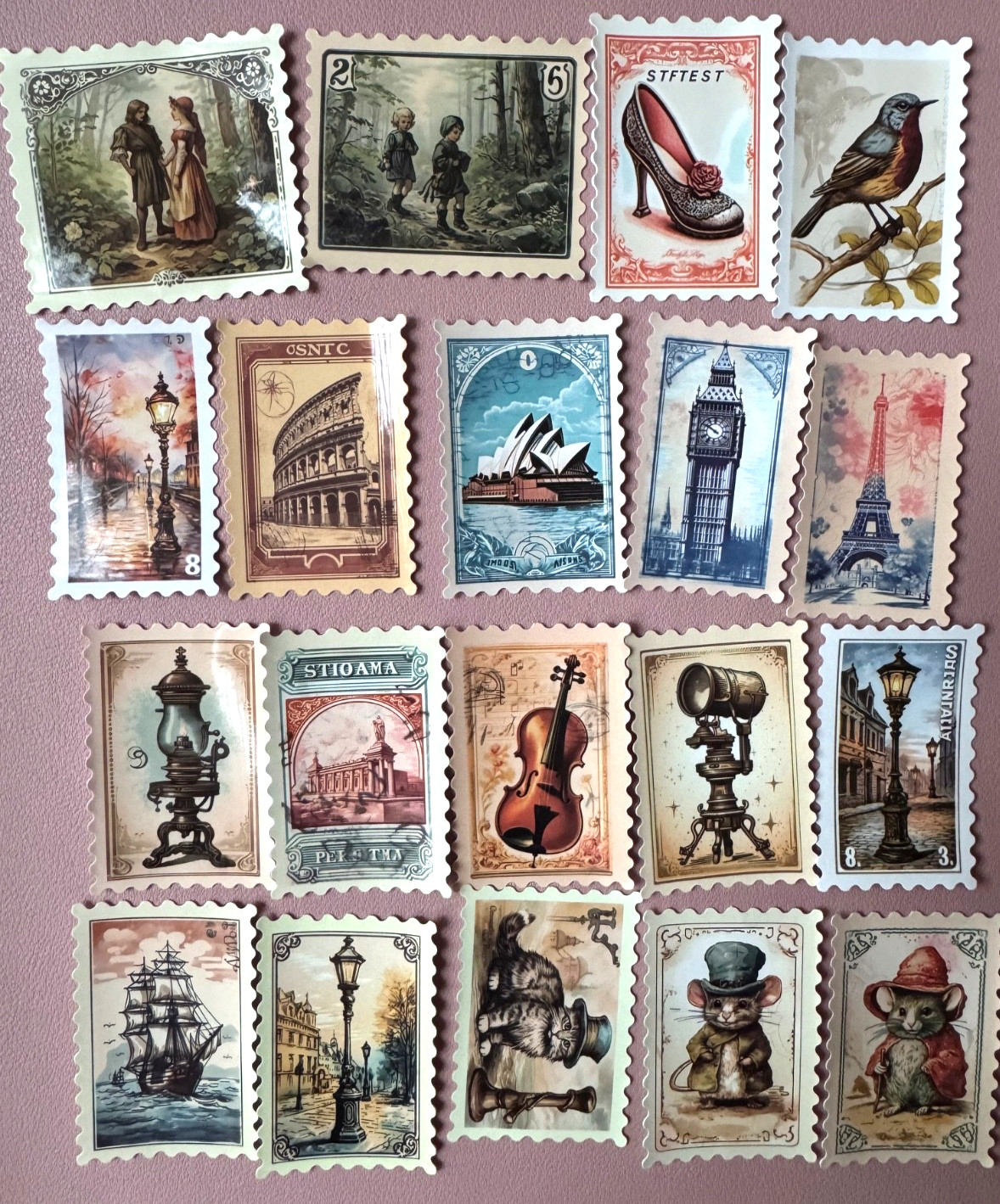 Retro Stamp Stickers Famous Figures & Landmarks Vinyl 7 pcs Random Mix