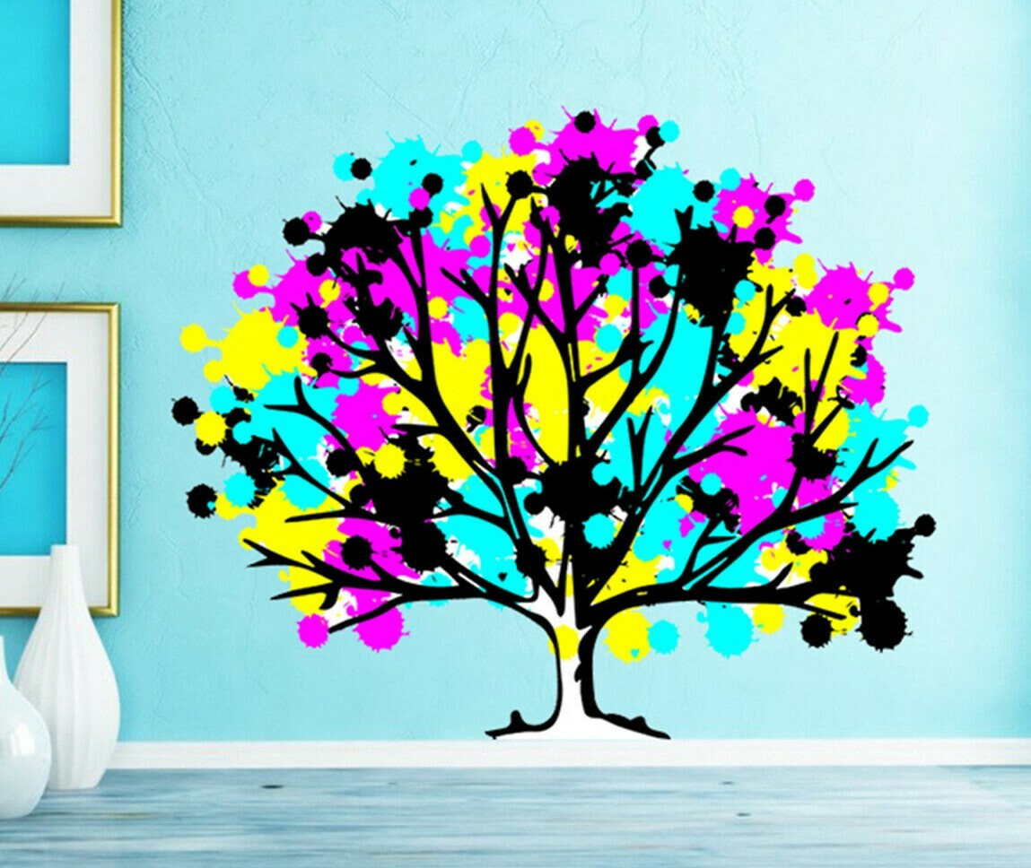 Colored Tree For Living Room, Living Room Tree Decal, Wood Decor, Tree Wall Art