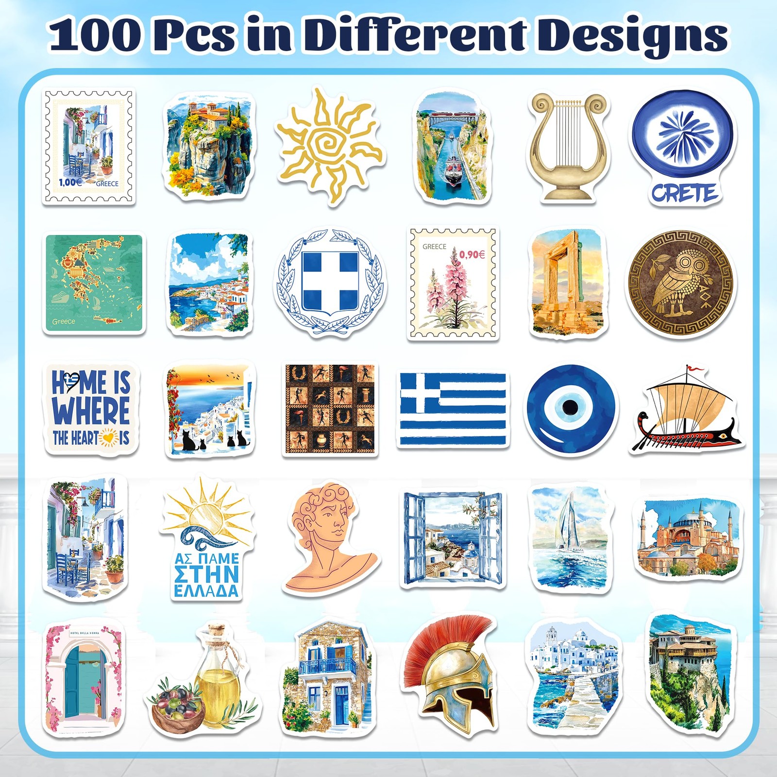 YTSQLER 200 PCS Greece Stickers, Travel Souvenirs Stickers Colorful